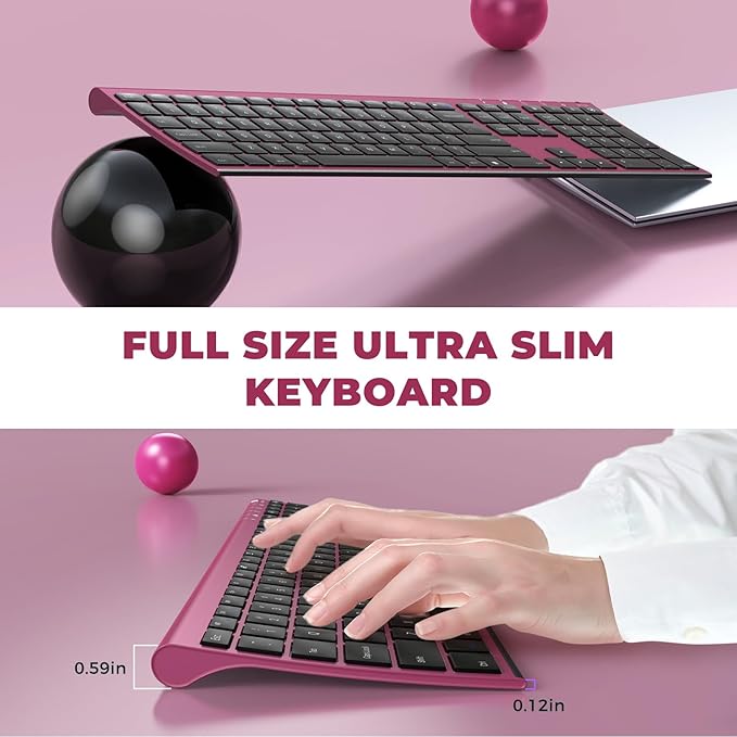 Vssoplor Wireless Keyboard and Mouse, Rechargeable Ultra Slim, Wine Red | Quiet Full-Size Keyboard and Mouse Combo Set, for Laptop, PC, Notebook, Desktop, 2.4GHz Stable Connection, Ideal for Office - Image 2