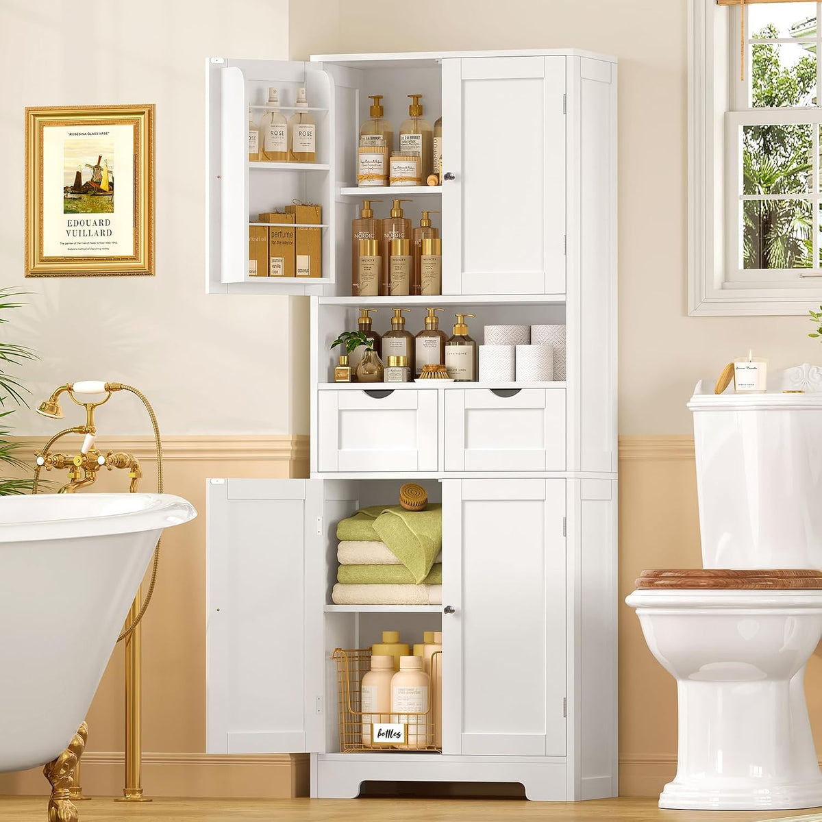 Kitchen Pantry Cabinet with 4 Door Shelves, Tall Storage Cabinet - Image 4