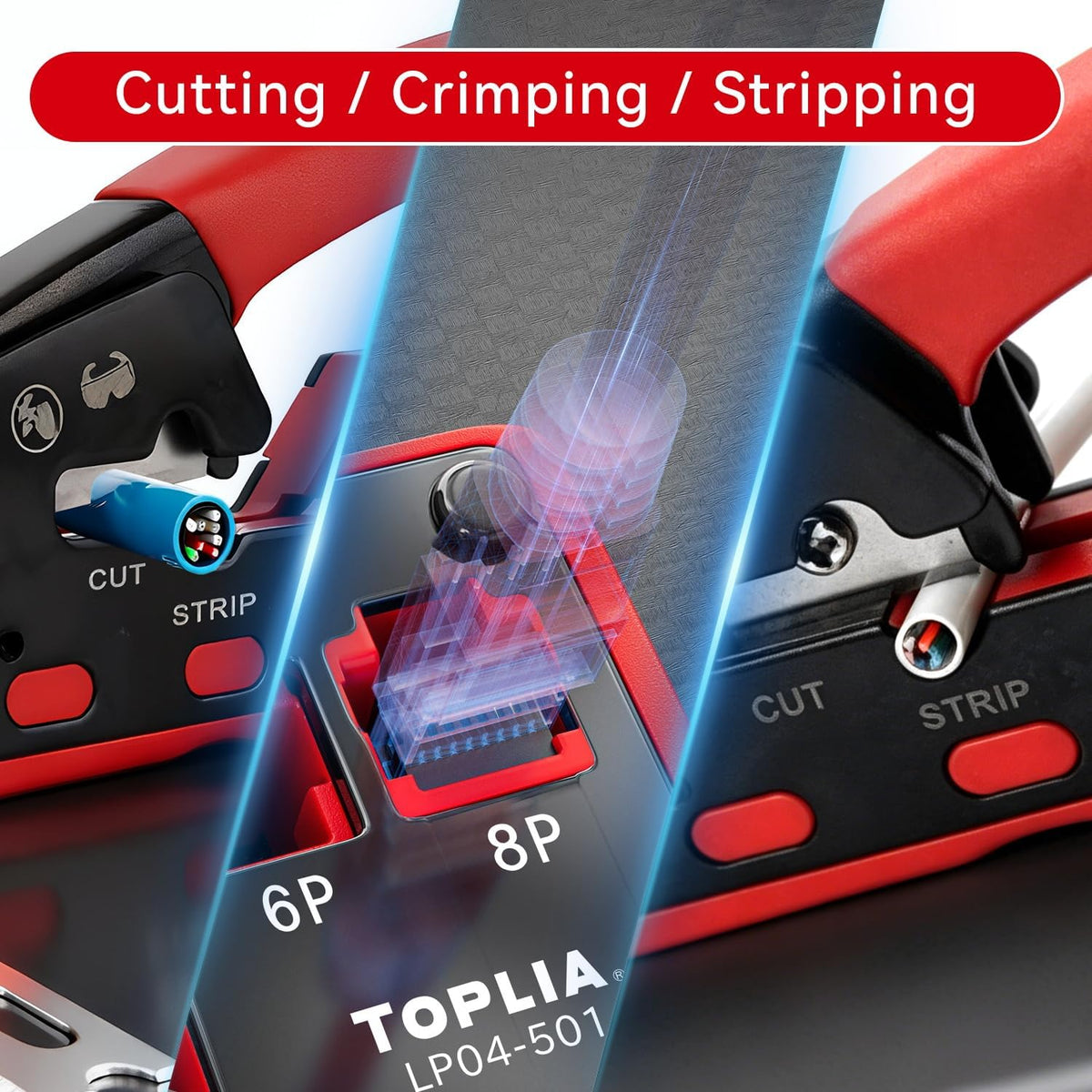 Vertical Network RJ45 Crimping Tool Kit Ethernet Crimp Tool Cable Crimper for RJ11/RJ12 Standard, RJ45 Pass Through Connectors - Image 4