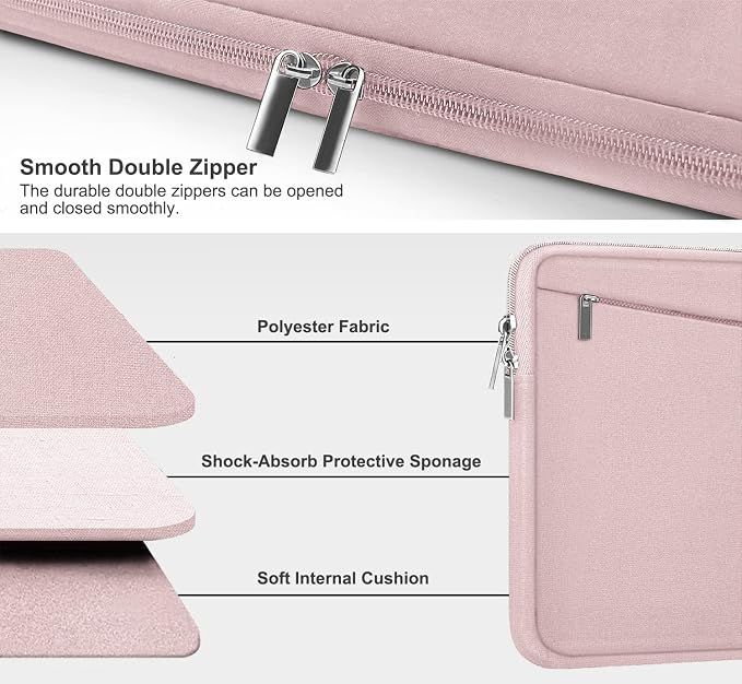 15.6 inch Laptop Sleeve Case, Durable Computer Carrying Bag Protective Case Briefcase Handbag with Front Pocket, Slim Laptop Cover for 15.6 Inch HP, Dell, Lenovo, Asus, Notebook, Pink - Image 3