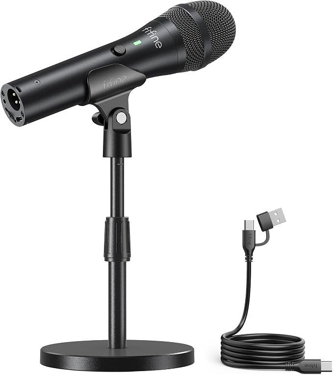 FIFINE AmpliTank TANK2 USB/XLR Dynamic Microphone for Podcast Recording | Studio Desktop Mic with Mute Button, Height-Adjustable Stand, Windscreen for Vocal, Streaming, Voice Over, Black by FIFINE
