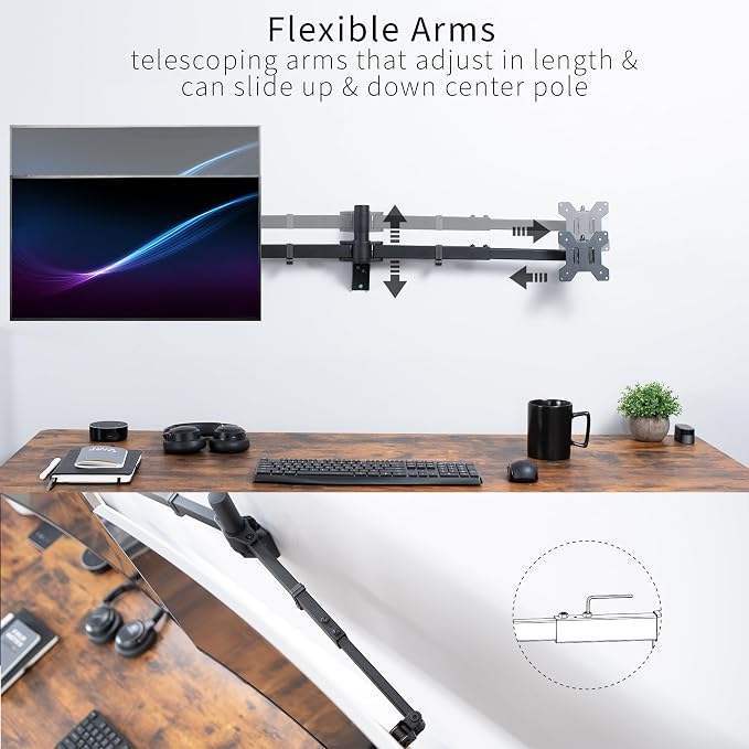 VIVO Premium Dual Ultra Wide LCD LED 27 to 38 inch Monitor Wall Mount, Heavy Duty, Telescoping Arms, Flush Wall Setup, Fits 2 Screens, Black, MOUNT-TS38B - Image 5