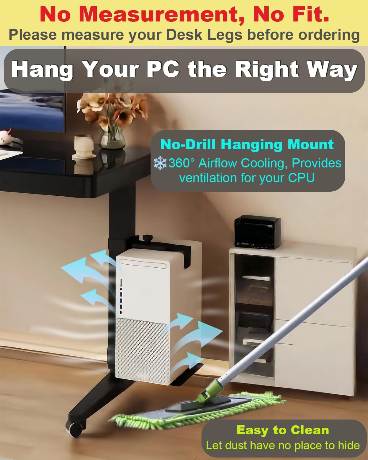 Under Desk PC Mount No Drill Clamp Holder CPU Stand Fits 80x50mm - Image 7