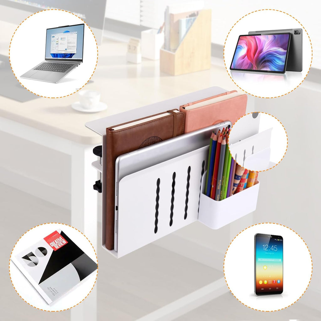 Desk Side Storage, Under Desk Laptop Mount, Table Side Hanging File Organizer, No Drill Clamp On Cable Management Tray, Laptop Holder with Magnetic Pen Holder for Office and Home - Image 4