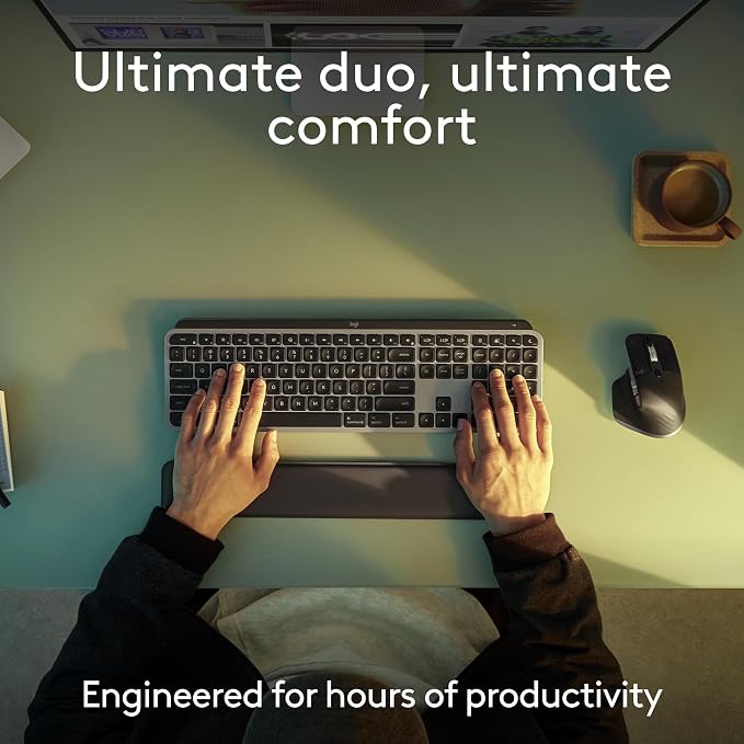 Logitech MX Keys S Combo Mac Wireless Keyboard and Mouse - Space Grey | Includes palm rest, Backlit keyboard, Fast scroll, Bluetooth, USB-C, For MacBook Pro, MacBook Air, iMac, iPad - Image 2