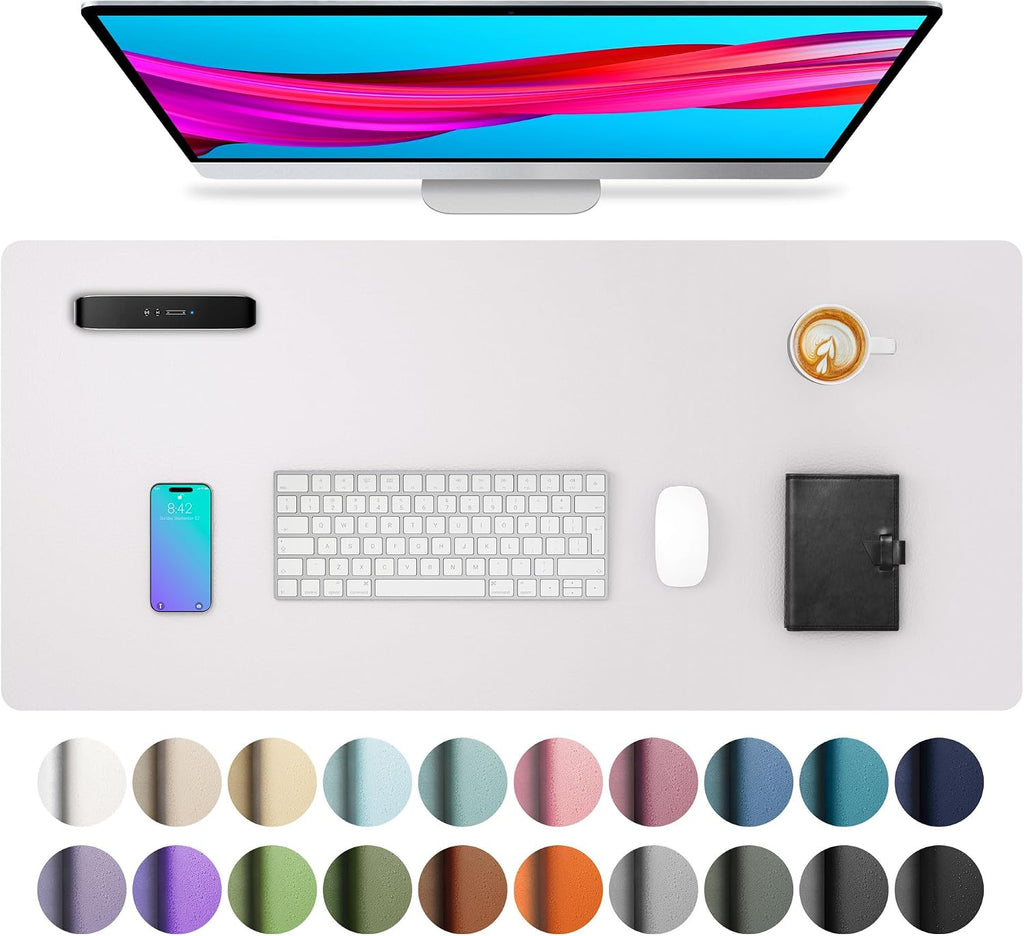 Aothia Large PU Leather Desk Pad Protector – Non-Slip Mouse Pad & Writing Mat for Office/Home, Waterproof, Easy to Clean (23.6" x 13.7", Pale Lavender White) by Aothia