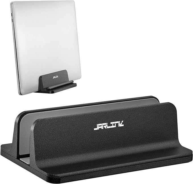 JARLINK Vertical Laptop Stand, Adjustable Aluminum Desktop Holder, Black | Vertical Laptop Holder Fits up to 17.3" Notebooks, Space-saving Desktop Organizer for MacBook, Surface, Dell & Gaming Laptops by JARLINK