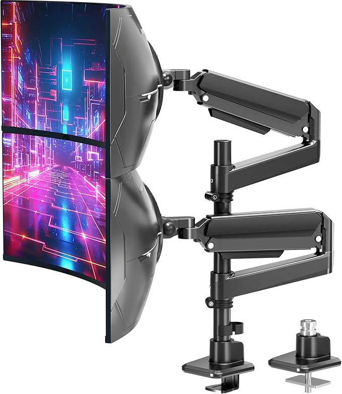 MOUNT PRO Dual Monitor Arm for Max 49" Ultrawide Screens up to 44 lbs, Heavy Duty Extra Tall Monitor Desk Mount, Vertical Stacked Adjustable Dual Monitor Mount, VESA Mount 75x75mm/100x100mm by MOUNTPRO