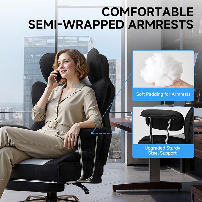 GTPLAYER Gaming Chair,Office Chair with Pocket Spring Lumbar Support, Ergonomic Comfortable Wide Office Desk Computer Chair with Outward Fixed Soft Armrests and Footrest (Fabric, Black & Gray) - Image 5