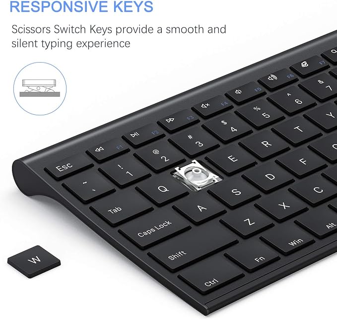 Vssoplor Wireless Keyboard and Mouse, Rechargeable Ultra Slim, Black | Quiet Full-Size Keyboard and Mouse Combo Set, for Laptop, PC, Notebook, Desktop, 2.4GHz Stable Connection, Ideal for Office - Image 4