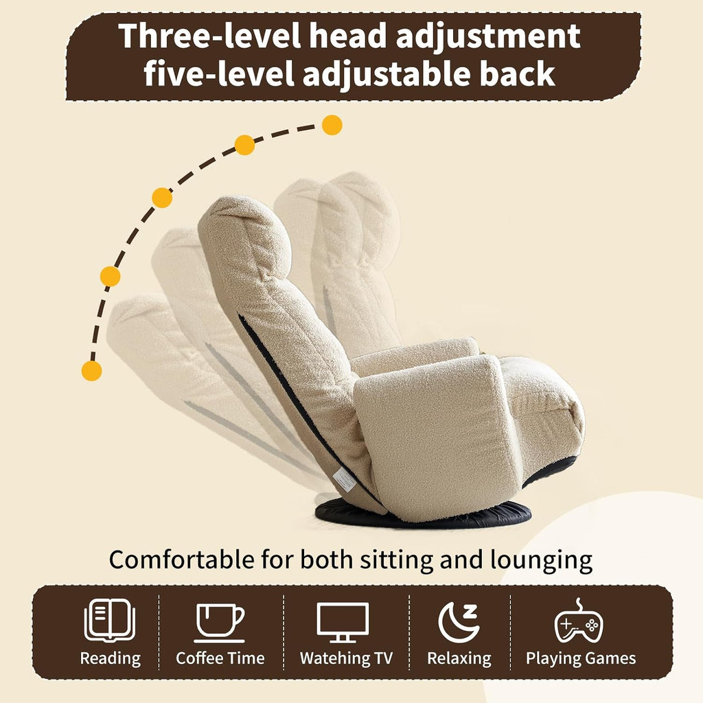 Swivel Lazy Floor Chair, Adjustable Reclining Floor Lounger with Head & Back Support and Phone Holder, Comfy Tatami Sofa Seat for Adults Bedroom & Gaming - Image 4