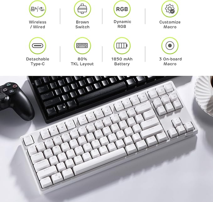 RK ROYAL KLUDGE RK87 Sink87G RGB Wireless Mechanical Keyboard TKL Gaming | 87 Keys Wireless 2.4G Tenkeyless Gaming Keyboard with Programmable Software, No Numbpad Compact Wireless Keyboard - Image 2