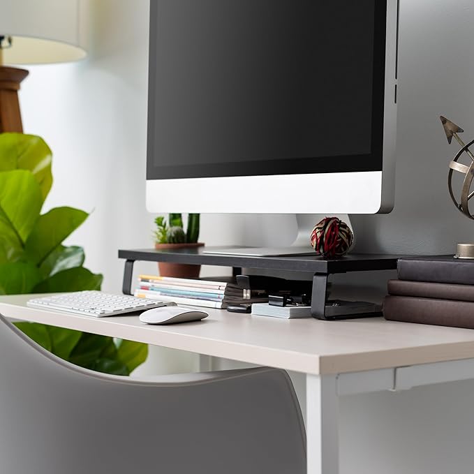 IRIS USA 1-Tier Multi-Purpose Modern PC Monitor Organizer Stand with Metal Legs, Ergonomic Desktop and Countertop Riser for Computer Laptop TV Kitchen Pantry and Closet Organization, Black | Elevates monitors and laptops while organizing keyboards, off... - Image 6