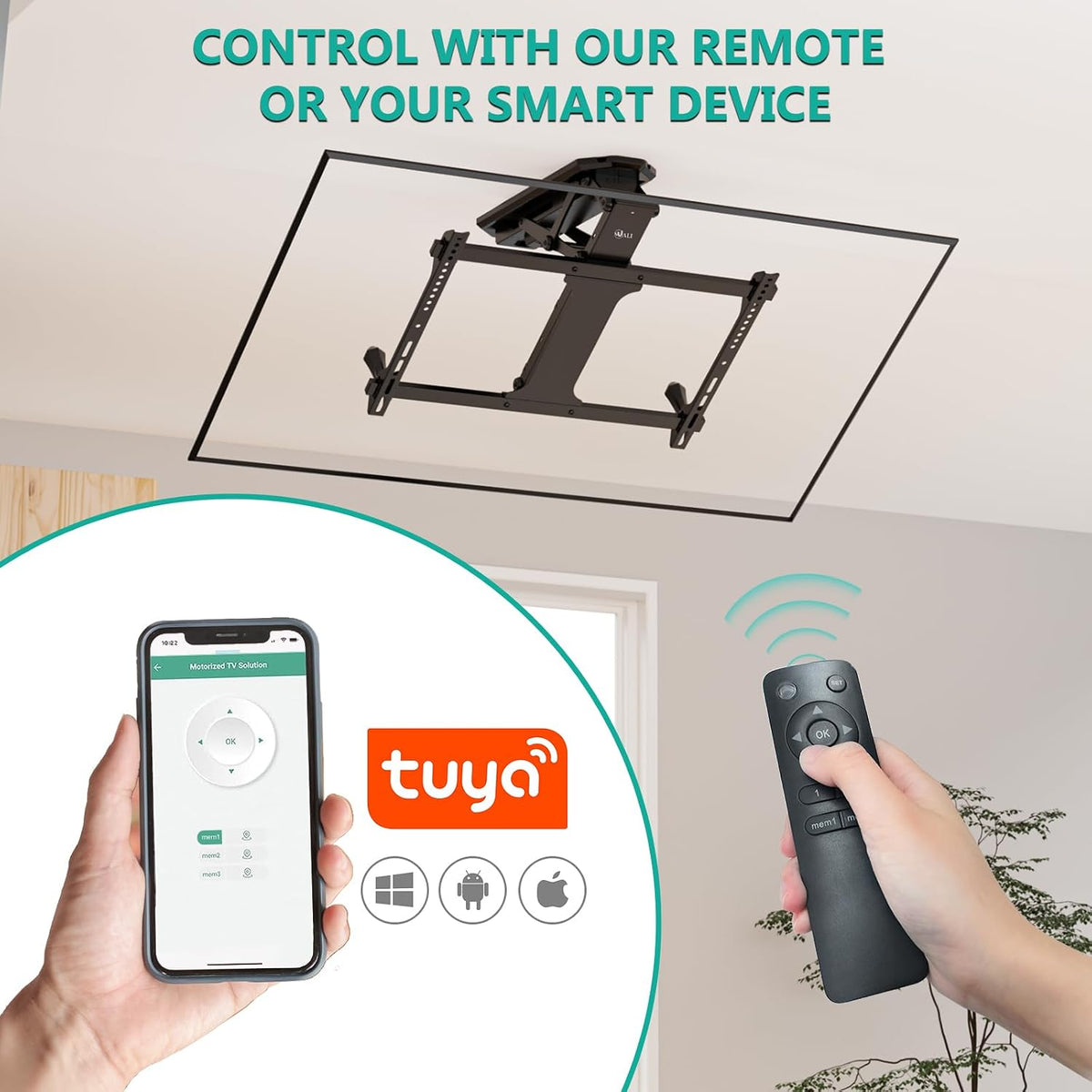 WALI Motorized Ceiling TV Mount for 32-70 inch TVs, Remote and APP Control - Image 5