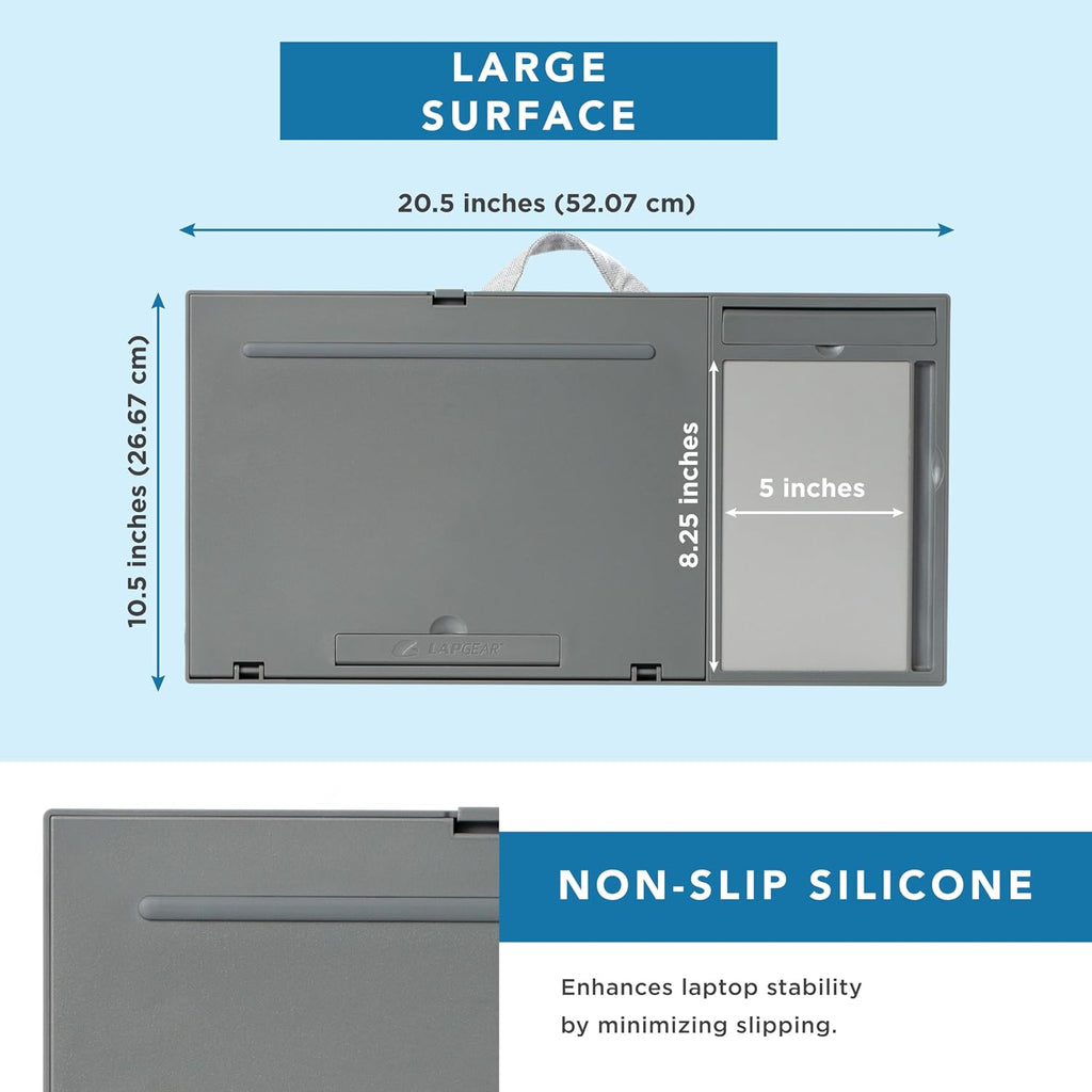LAPGEAR Ergo Pro Lap Desk with 20 Adjustable Angles, Mouse Pad, and Phone Holder - Gray - Fits up to 15.6 Inch Laptops and Most Tablets - Style No. 49405 - Image 5