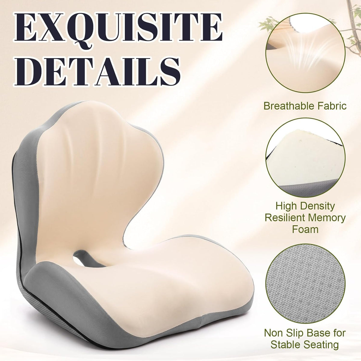 Ergonomic Seat Cushion Back Support for Office Chair Car, Beige Gray - Image 3