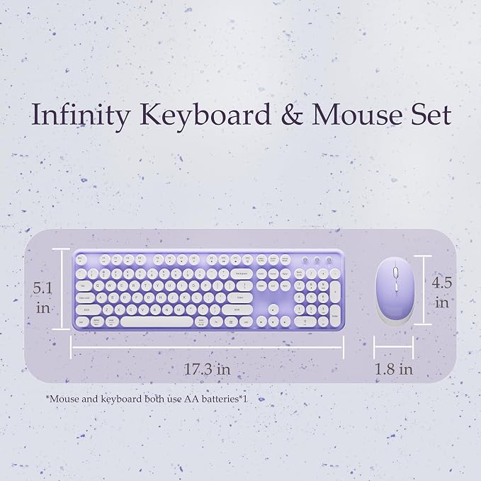 Colorful Wireless Keyboard and Mouse Combo Purple White | Full-Sized Office Keyboard with Typewriter Flexible Keys, 2.4GHz Dropout-Free Connection, Optical Mouse for PC Laptop - Image 6