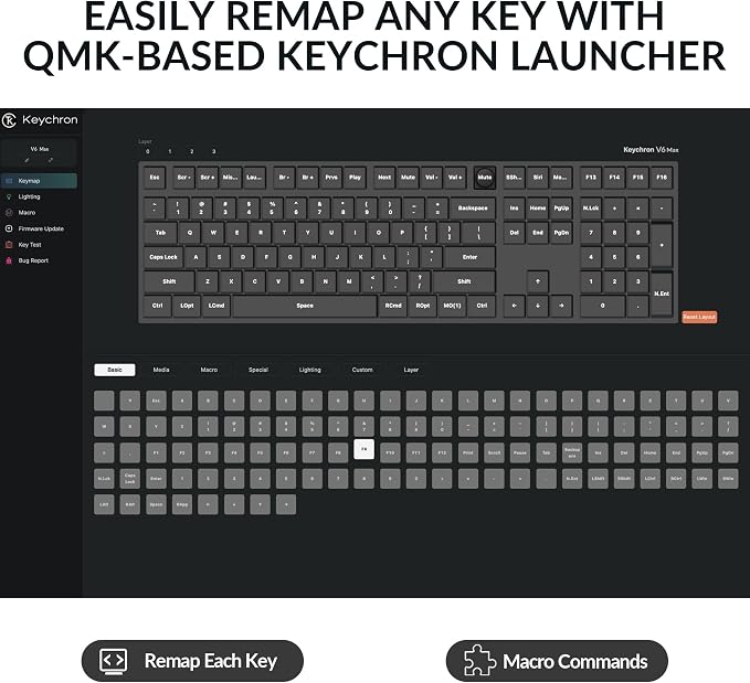 Keychron V6 Max Wireless QMK Mechanical Keyboard 2.4 GHz & Bluetooth | Full-Size Layout Custom with Hot-swappable Gateron Red Switch RGB Backlight Compatible with Mac Windows Linux - Black - Image 3