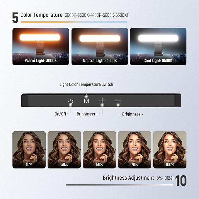 NEEWER Basics 6W Monitor Light Bar with Stand/Remote/Touch Control, L10 | Bi Color Dimmable LED Lamp, Home Office Desk Video Conference Lighting, Computer Laptop Webcam Zoom, Gaming Streaming Reading - Image 4