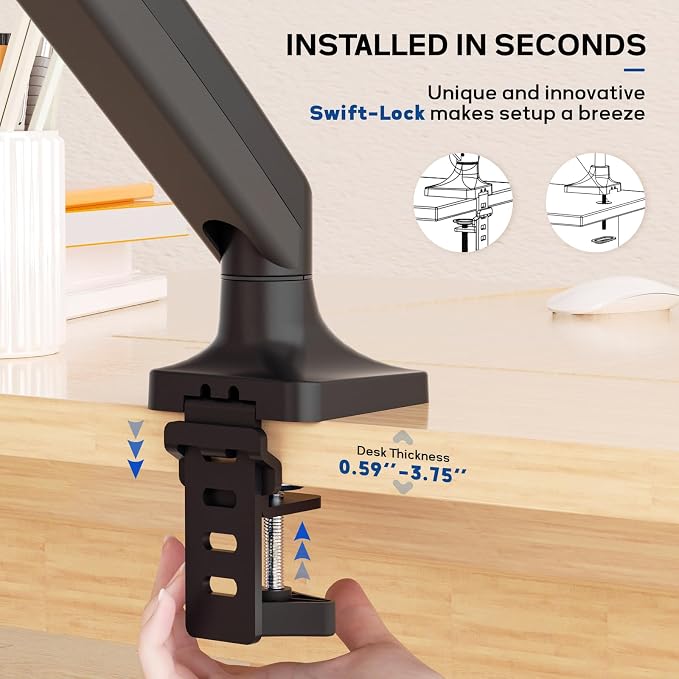 MEASUREMAN Premium Gas Spring Monitor Desk Mount, Full Motion Articulating Single Arm for Ergonomic Height Adjustment | Fits 17 to 35 Inch Screens up to 22 lbs, VESA 75x75 & 100x100mm - Image 5