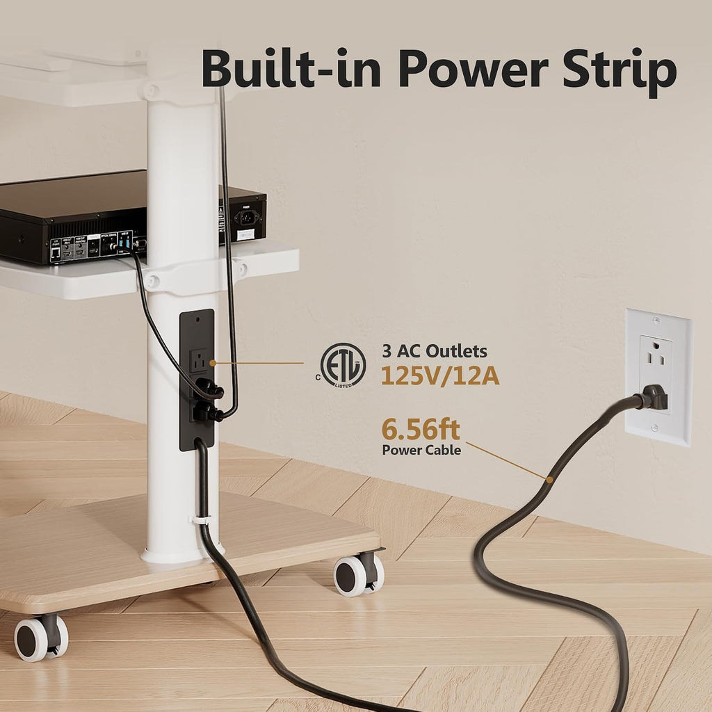 FITUEYES Rolling TV Stand with Power Outlets, for 32-75 InchTVs, White - Image 2
