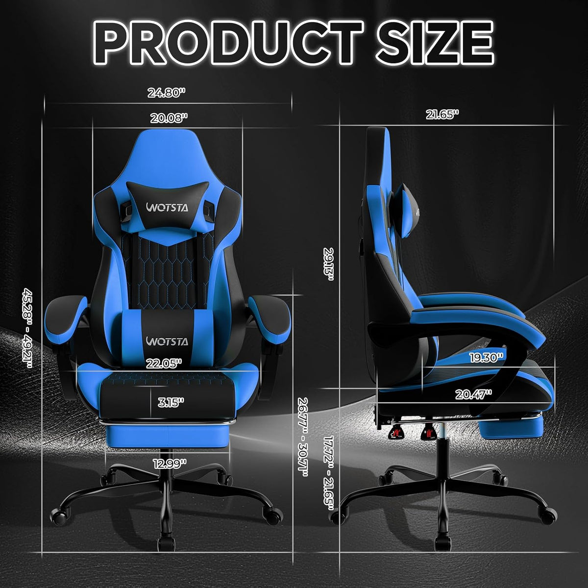 Gaming Chair with Footrest, High Back Gaming Chairs PVC Leather Ergonomic Gamer Chair with Adjustable Headrest Lumbar Support Racing Style Video Gaming Chair for Office/Home (BlackBlue) - Image 3
