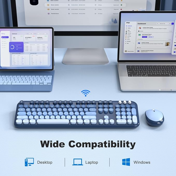 MOFII Wireless Keyboard and Mouse Combo,2.4G Typewriter Keyboard Quiet Mice | Retro Full Size Computer Keyboards, Cute Mouse, USB Dongle Plug and Play, for PC,Laptop,Desktop,Windows (Sea Blue Gradient) - Image 5