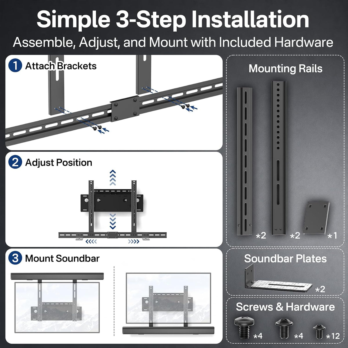 Soundbar TV Mount for Samsung, LG, Sony&Vizio Soundbar for 200mm-600mm VESA - Image 6