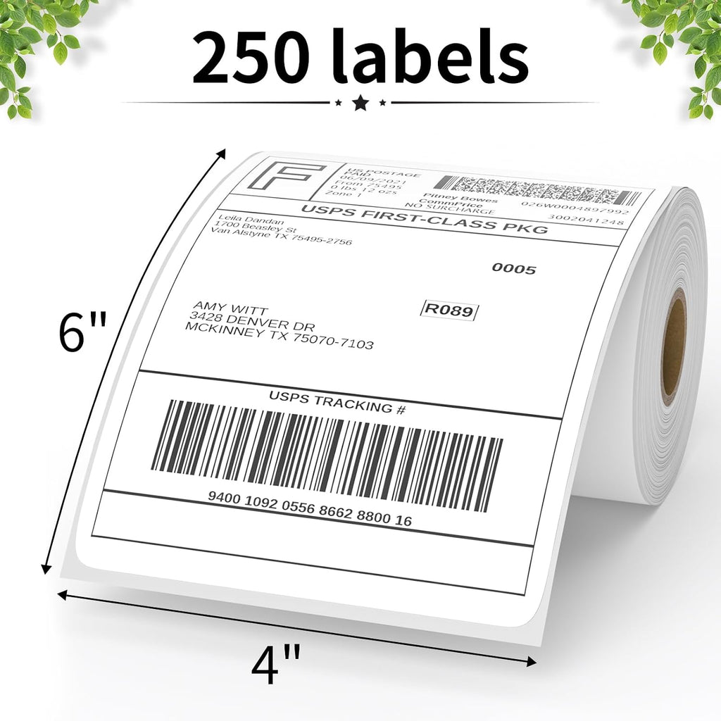 FungLam 4"X6" Thermal Shipping Labels, 4X6 Labels,White Mailing Shipping Labels, Perforated, 250 Labels,Compatible with iDPRT, JADENS and Rollo. - Image 2