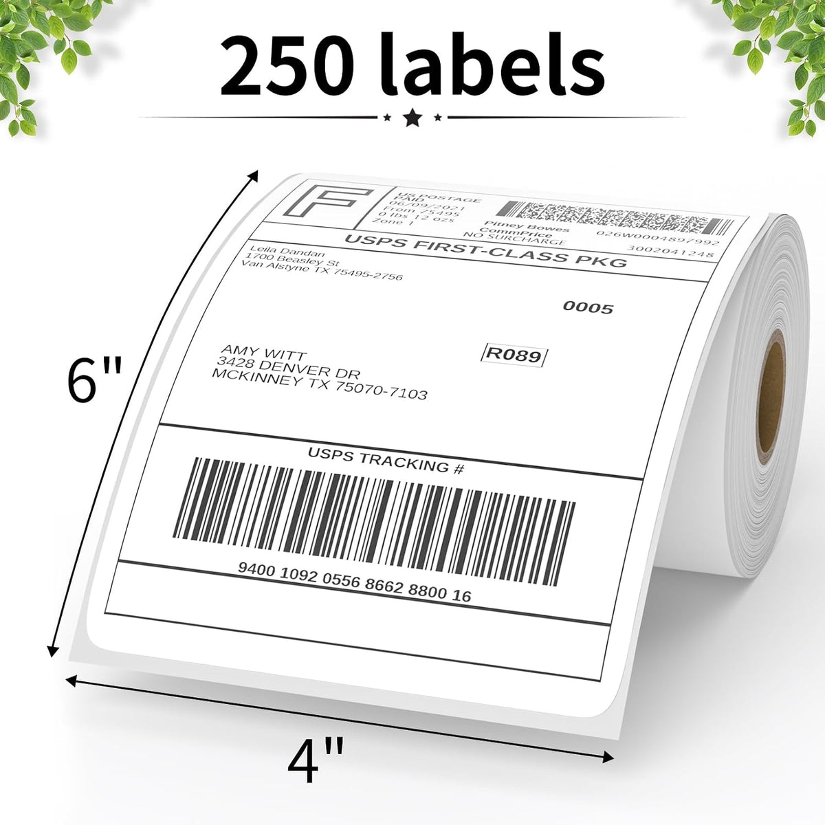 FungLam 4"X6" Thermal Shipping Labels, 4X6 Labels,White Mailing Shipping Labels, Perforated, 250 Labels,Compatible with iDPRT, JADENS and Rollo. - Image 2