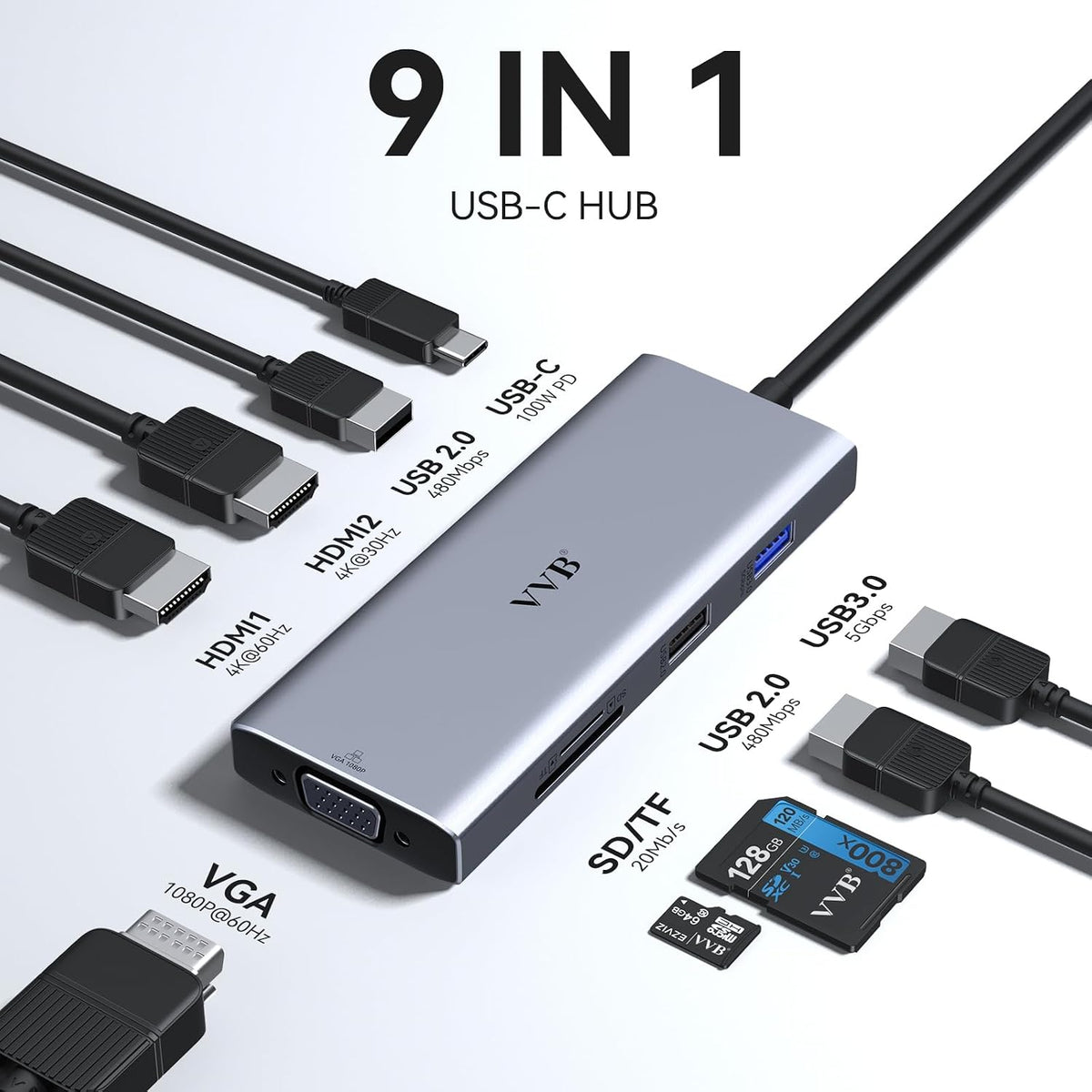 USB C Docking Station Dual Monitor Adapter Laptop Docking Station 3 Monitor - Image 2