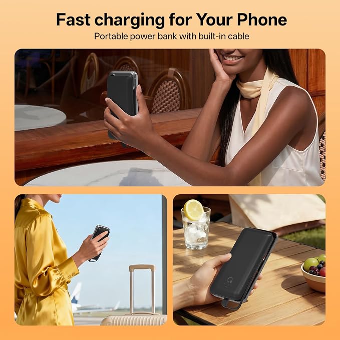 Portable Charger with Built-in Cables and AC Wall Plug, USB C External Battery Pack, 10000mAh Travel Essentials Power Bank Compatible with iPhone17/16/15/14/13, Samsung Galaxy, Pixel,Tablet and More - Image 3