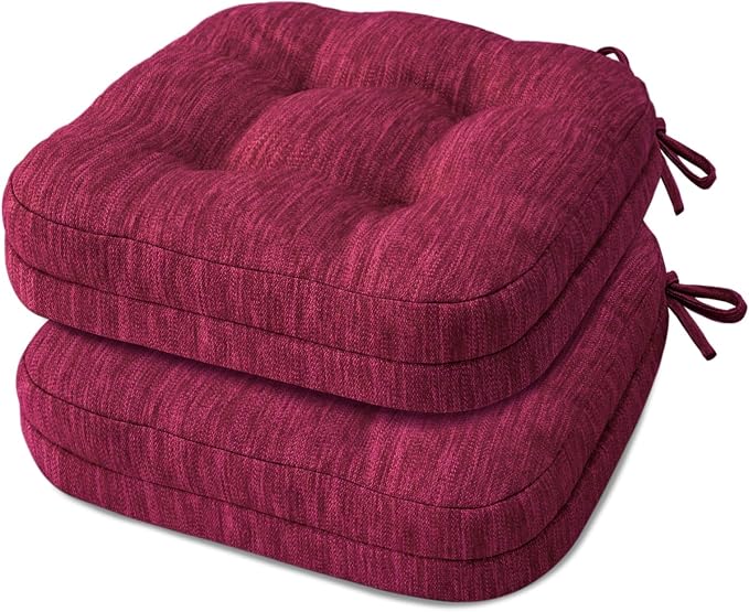 Shinnwa Kitchen Chair Cushions Set of 2, Dual-Layer Memory Foam Dining Chair Cushions, Patented Design Seat Pads with Ties, 16.5 x 16.5 x 3.5in, 2 Pack, Burgundy by Shinnwa