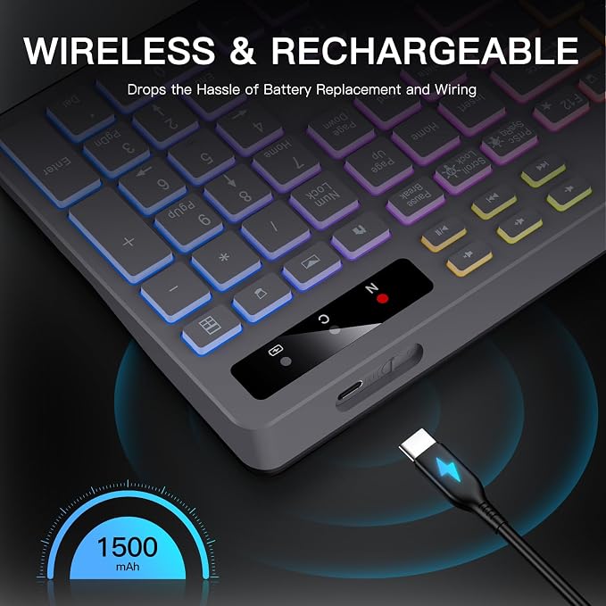 Soueto Wireless Keyboard with 7-Color RGB Backlit, Full-Size Computer Keyboard with Phone Tablet Holder, 2.4G Rechargeable Gaming Keyboard with Light Up Keys, Compatible with Mac, Windows (Grey) - Image 6