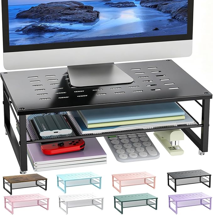 gianotter 2-Tier Metal Monitor Stand Riser | Desk Organizers and Accessories, Desk Organizer for Monitor, Office Desk Storage Organizer for Office Supplies (Black) by gianotter