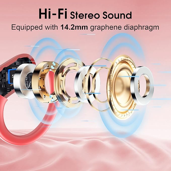 Wireless Earbuds 75H Bluetooth 5.4 Sport Headphones with Earhooks, Red | IPX7 Waterproof In-ear Buds Feature ENC Noise Cancelling Mic & Deep Bass. Stereo Sound Device for Gym Running Workout - Image 4