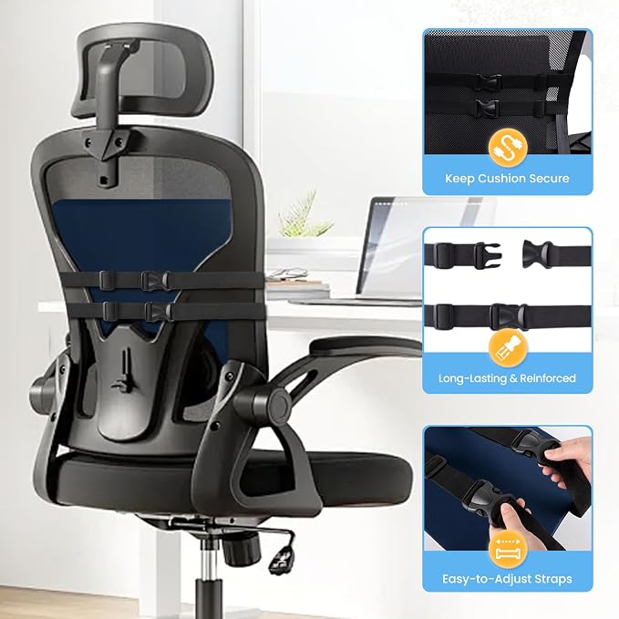 SweetSlubr Lumbar Support Pillow for Office Chair, Back Support(Blue,Large) | 3.9" Thick, Memory Foam, Adjustable Straps, Machine Washable Mesh Cover, Lower Back Pain Relief for Office, Car & Gaming - Image 5