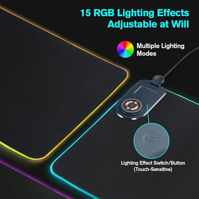 ELUTENG 4 in 1 RGB Gaming Mouse Pad with Wireless Charging Mat for Office | Waterproof Large Desk Mat 35.43"x15.75", Ultra-Smooth Non-Slip Keyboard Pad for Home Office - Image 5