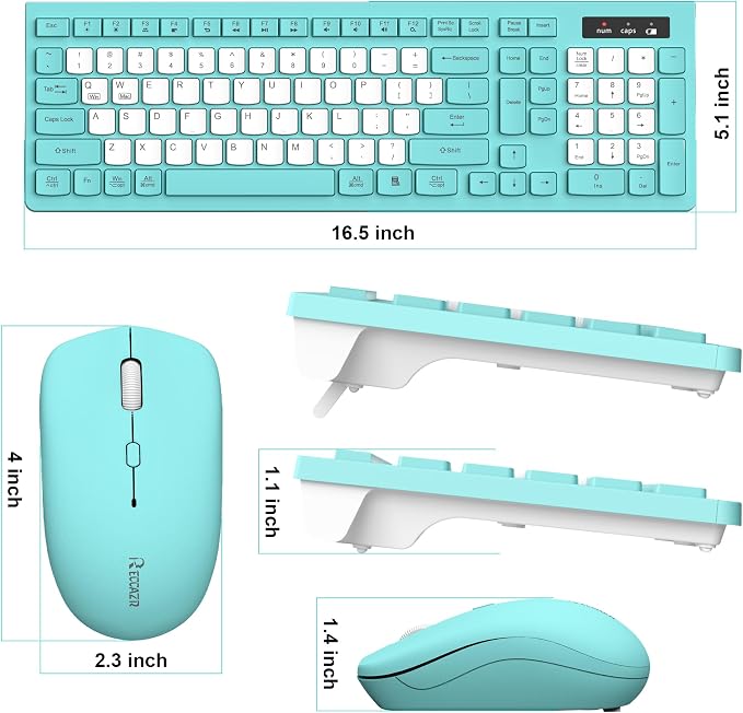Wireless Keyboard and Mouse Combo Silent for Office and Home(Tifany Blue-B) | 2.4G Full Size Silent Cordless Keyboard with Tilt Legs,3-Level DPI Quiet Mouse,for Windows/Mac OS/Desktop/Laptop/PC - Image 9