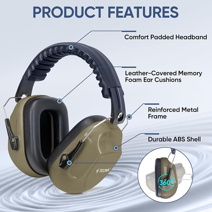 TICONN Noise Cancelling Ear Muffs for Adults, SNR 33dB Hearing Protection, Adjustable Safety Earmuffs for Construction - Image 4