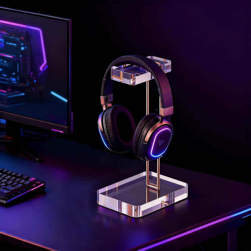 Headphone Stand Headset Holder for Desk, Solid Christal-Clear Acrylic with Rose-Gold Hardware Earphone Hanger for Gaming Room Office Accessories - Image 7