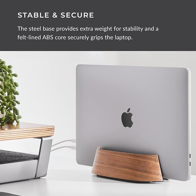 HumanCentric Vertical Laptop Stand in Black Walnut Wood, Adjustable | Upright Adjustable Holder & Dock, Fits MacBook Pro & Laptops .5" to 1.5", Clamshell Compatible, Laptop Vertical Stand - Image 8