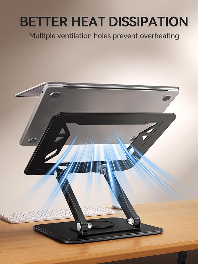 tounee Laptop Stand for Desk, Adjustable Computer Stand Holder with 360° Rotating Base, Ergonomic Laptop Riser Compatible with MacBook Pro Air, All Laptops 10-15.6"-Black - Image 6