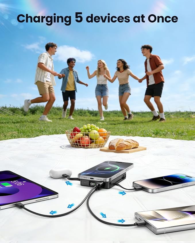 Magnetic Portable Charger, Power Bank Fast Charging 22.5W 10000mAh, Portable Charger with Built in Cable, for Magsafe Battery Pack Compatible with iPhone 17/16/15/14/13/12 Pro/Pro Max, Samsung Black - Image 4