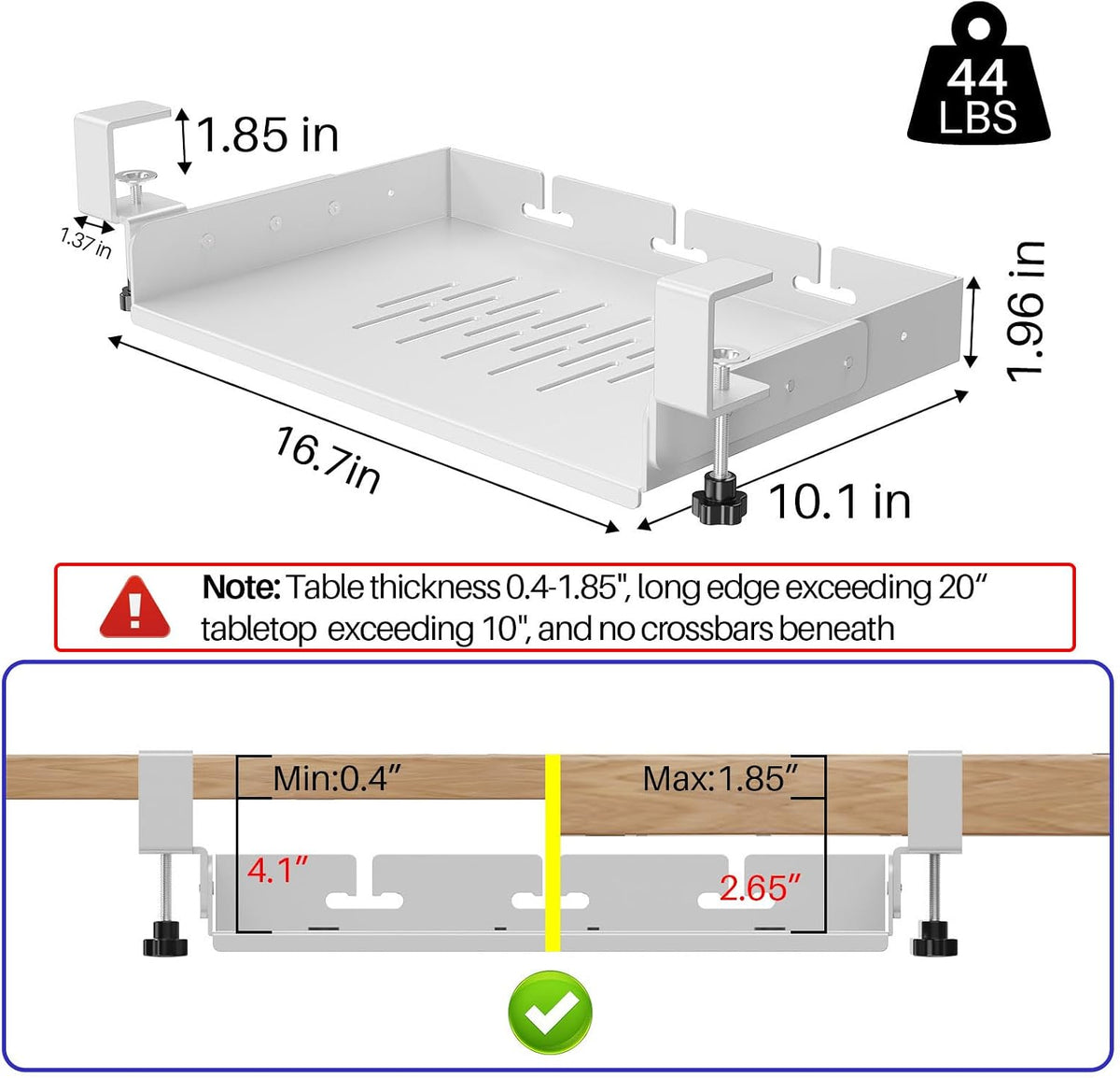 BYMECOST No Drill Under Desk Laptop Mount, Metal Under Desk Storage Shelf - Image 2