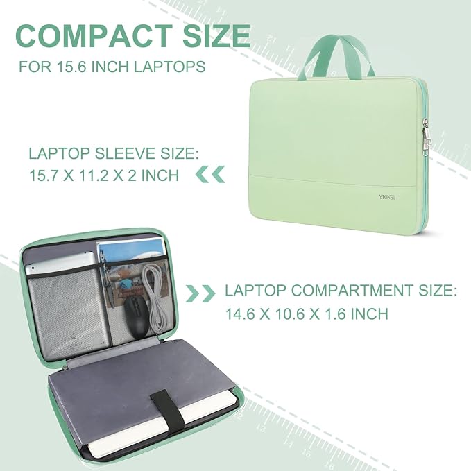 Ytonet Laptop Case 16 inch, 15-15.6 Inch TSA Laptop Sleeve with Handle | Compatible with MacBook, HP, Dell, Lenovo, Asus Notebook, Water Resistant, Gifts for Men Women, Mint Green - Image 2