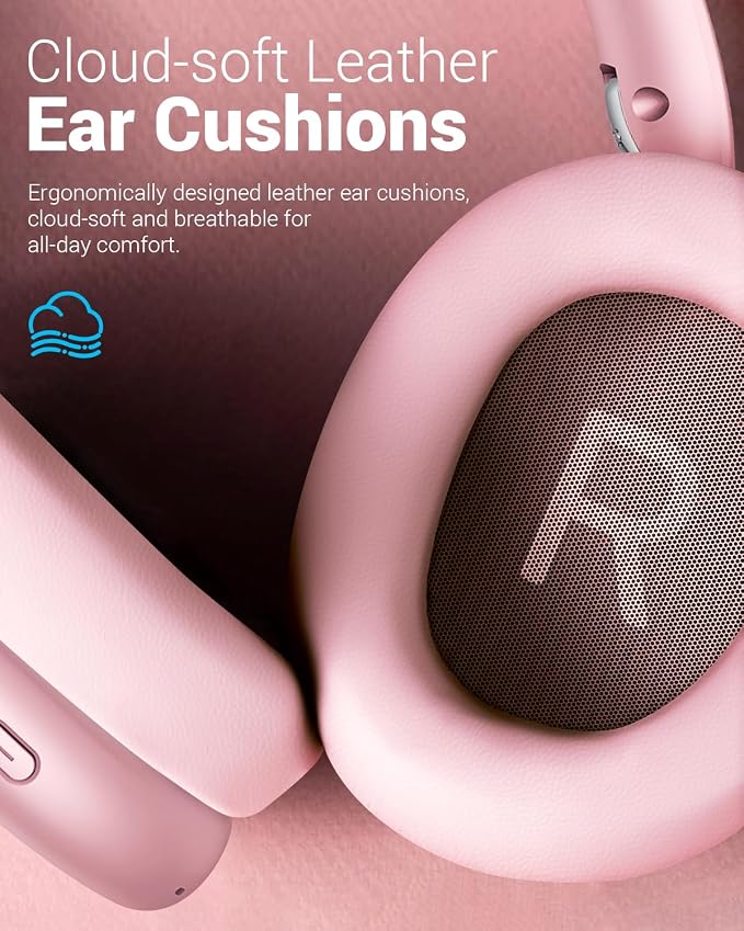 Wentronic Y01 Wireless Noise Canceling Headphones Bluetooth 5.3 Over Ear Headphones with Microphone, Hi-Res Audio, 48H Playtime, Foldable Comfortable Earpads,Compatible with iOS,Android,PC, Pink - Image 4
