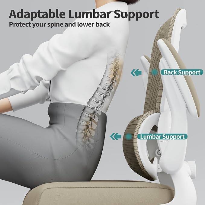 TRALT Office Chair - Ergonomic Desk Chair with Adjustable Lumbar Support, Mesh Computer Chair, Executive Chair for Home Office Comfortable Lumbar Support (1, Khaki) - Image 6