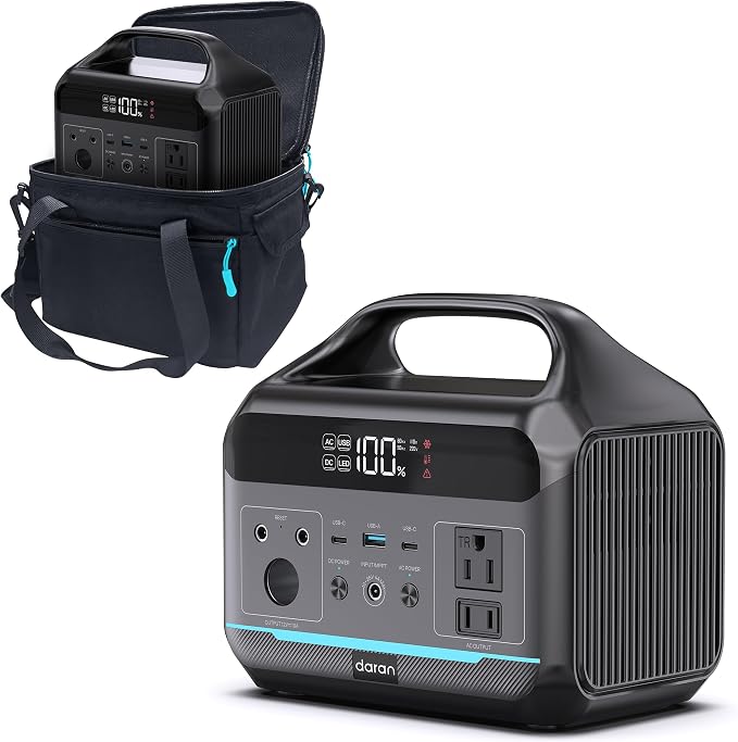 Portable Power Station 288Wh LiFePO4 Battery, 600W Power Bank with AC Outlet Fast Charging 8.4LB Lightweight Solar Generator with Multi-Port Output for Outdoor Camping, Travel, and Emergency Backup by DARAN