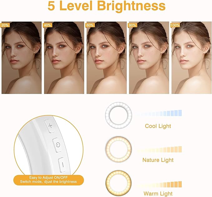 Clip on Ring Light, Kimwood Rechargeable 60 LED Selfie Ring Light for Phone, Laptop, Tablet (3 Models, 5 Level Brightness) - Image 4